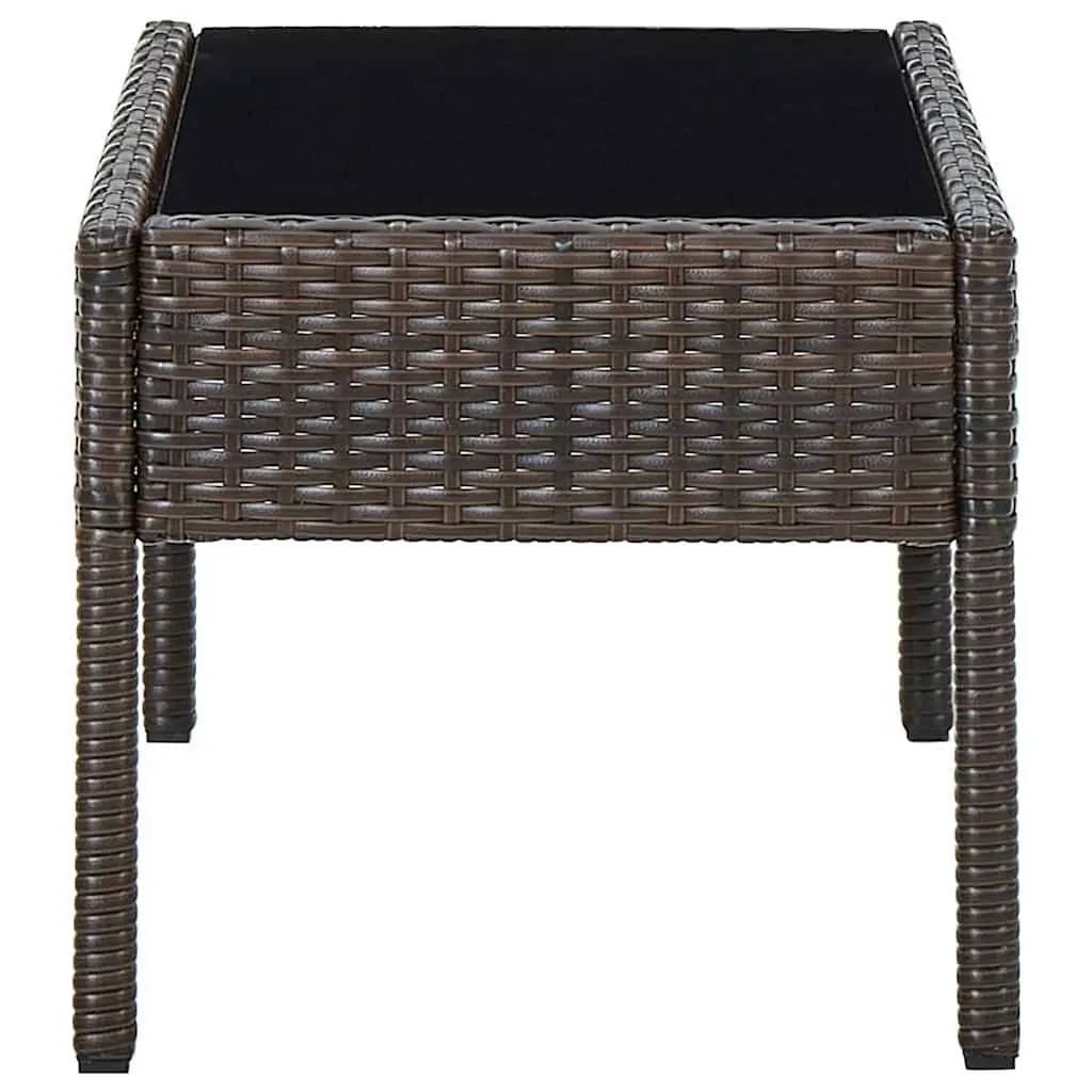 Garden Table Outdoor Patio Furniture Brown 75 x 40 x 37 cm Poly Rattan Glass Top Steel Frame