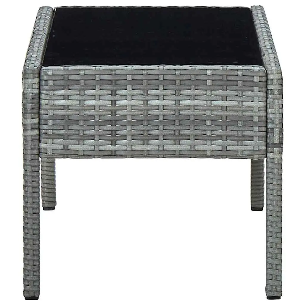 Outdoor Garden Table Grey Poly Rattan Patio Furniture with Glass Top
