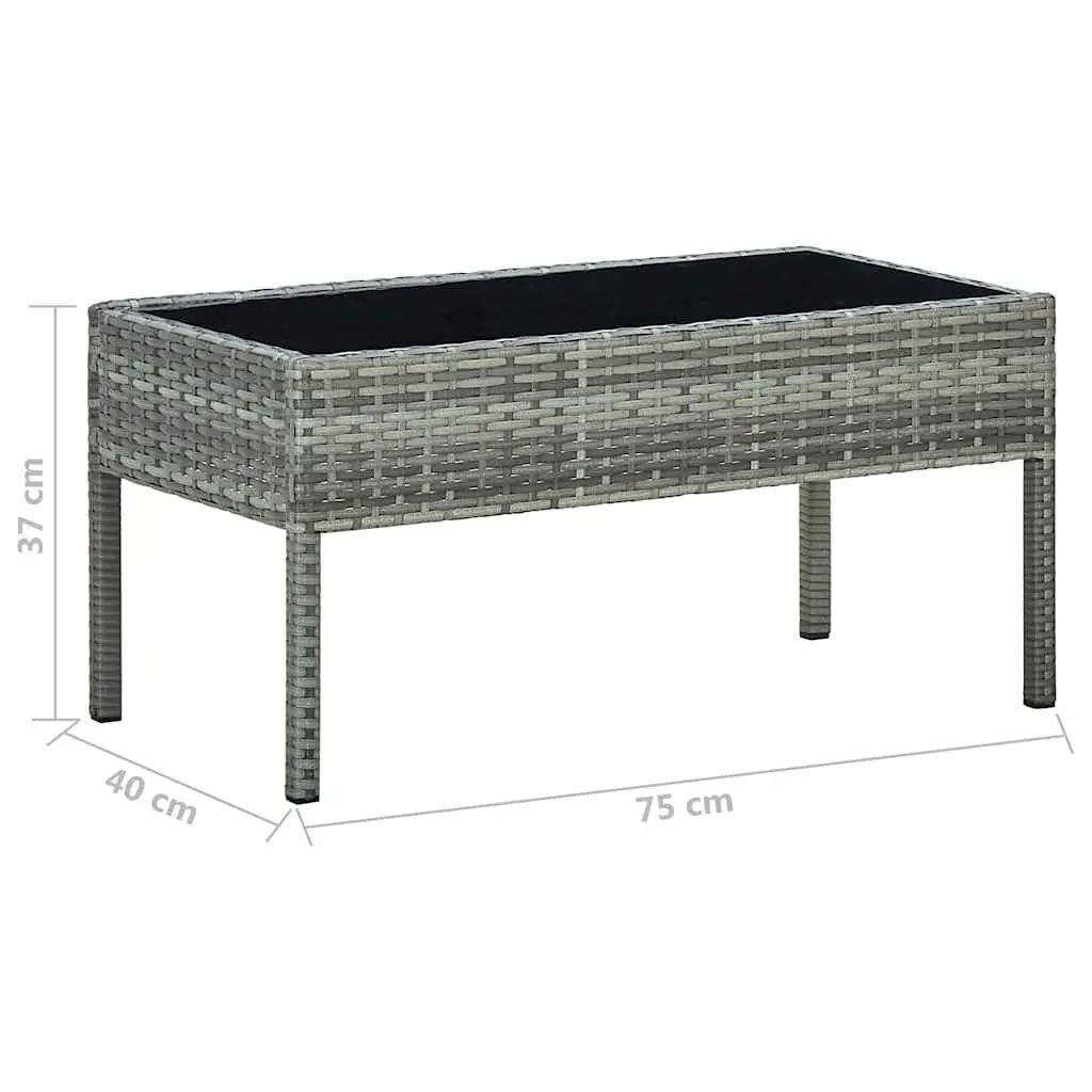 Outdoor Garden Table Grey Poly Rattan Patio Furniture with Glass Top