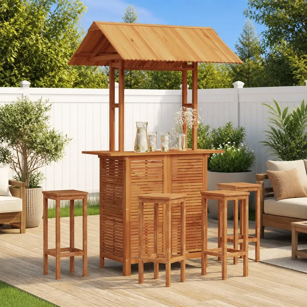 Outdoor Bar Table for Garden Patio 113 x 106 x 217 cm Brown