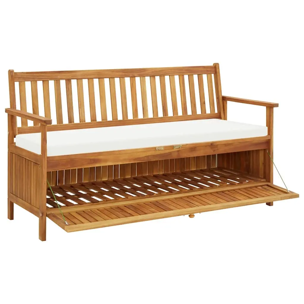 Outdoor Storage Bench 148cm for Garden Patio Brown Acacia Wood with Cushion