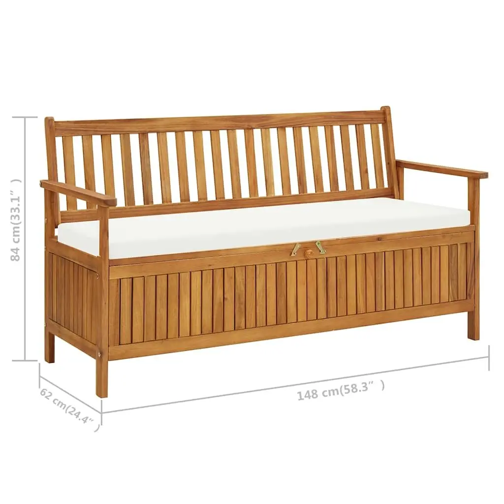 Outdoor Storage Bench 148cm for Garden Patio Brown Acacia Wood with Cushion
