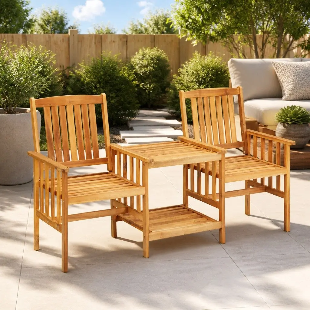 Bistro Set for Garden and Patio 2 Chairs Tea Table Brown