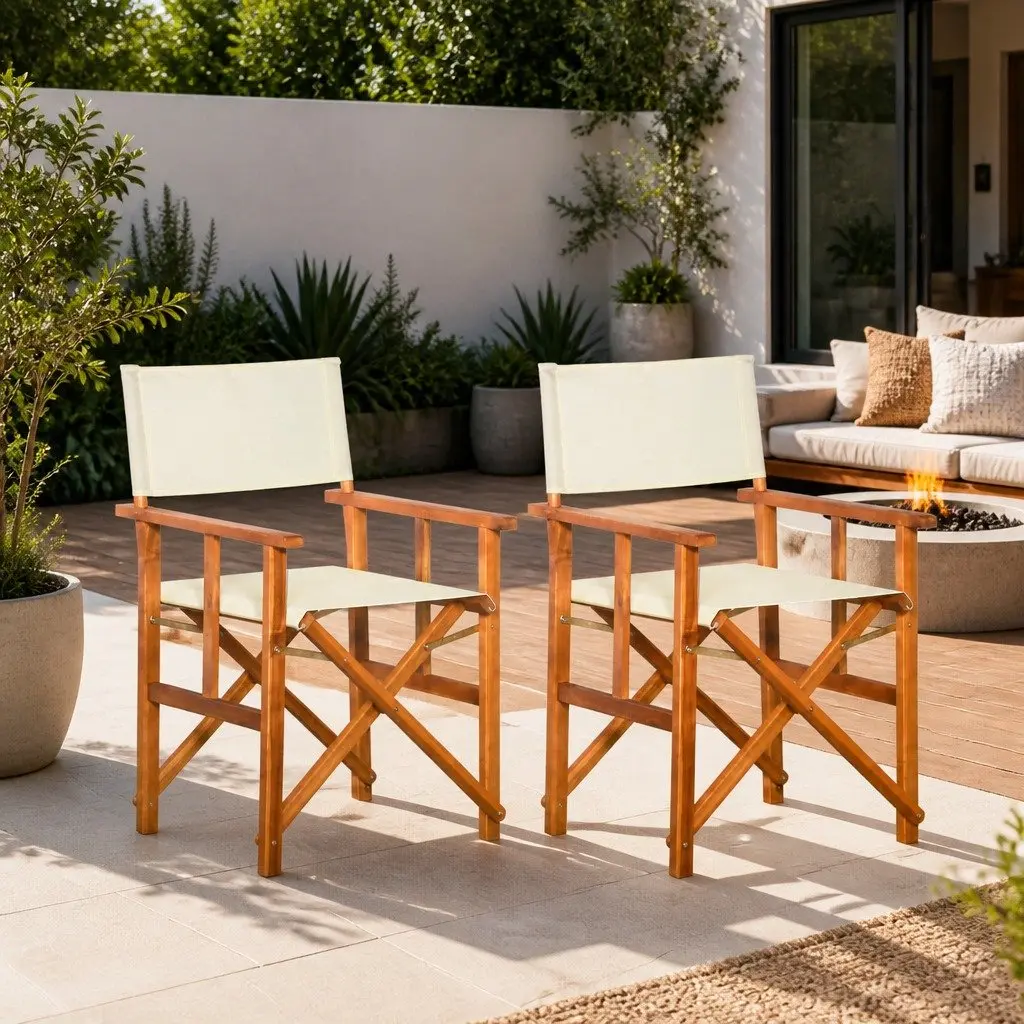 Outdoor Director's Chairs 2 pcs Folding Wooden Garden Seating Brown Camping