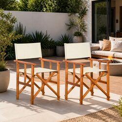 Outdoor Director's Chairs 2 pcs Folding Wooden Garden Seating Brown Camping