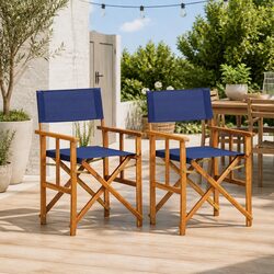 Folding Director's Chairs Set of 2 Outdoor Camping Beach Seating Blue