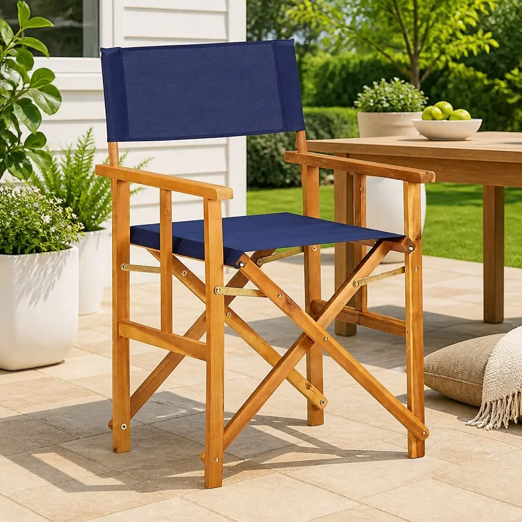 Folding Director's Chair Outdoor Seating Camping Beach Portable Blue Seat