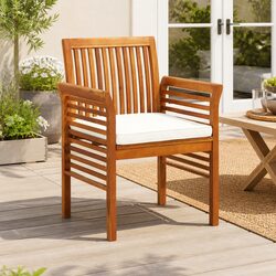 Outdoor Dining Chair with Cushion Brown Acacia Wood Patio Garden Seating
