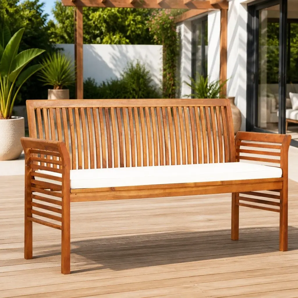 3-Seater Garden Bench for Patio 150cm Acacia Wood with Cushion Brown