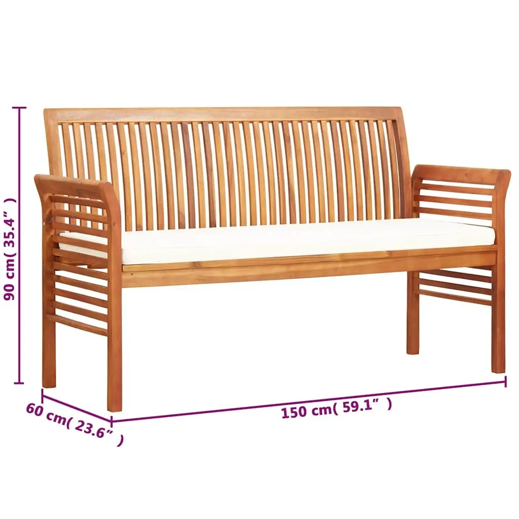 3-Seater Garden Bench for Patio 150cm Acacia Wood with Cushion Brown