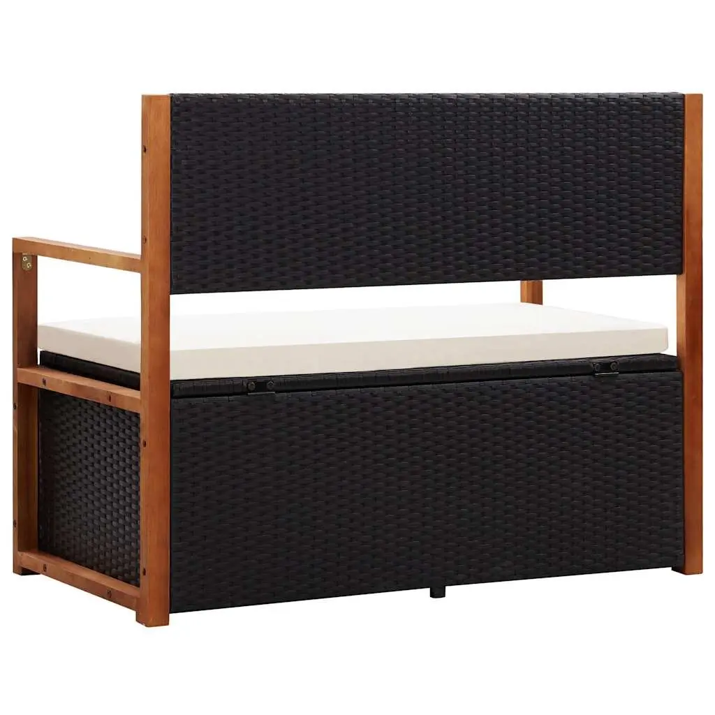 Black Poly Rattan Garden Storage Bench 115cm