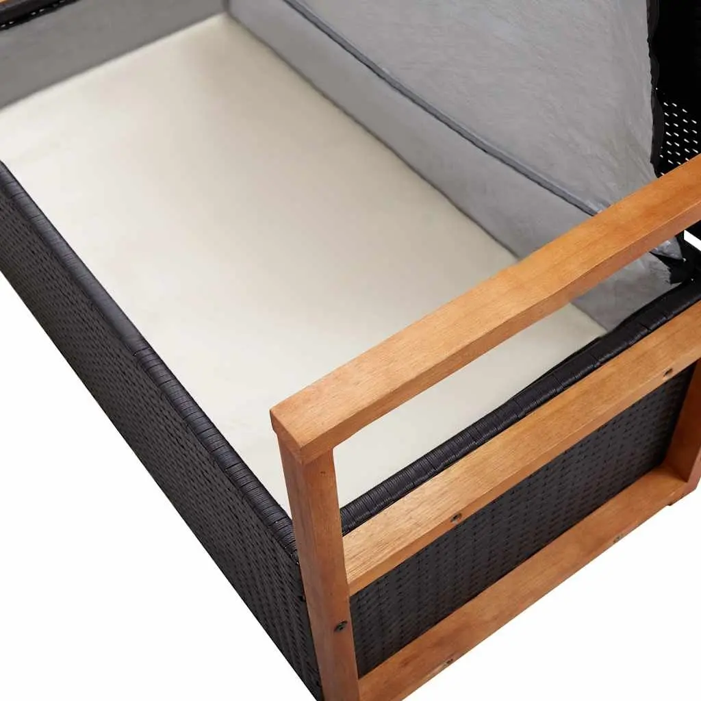 Black Poly Rattan Garden Storage Bench 115cm