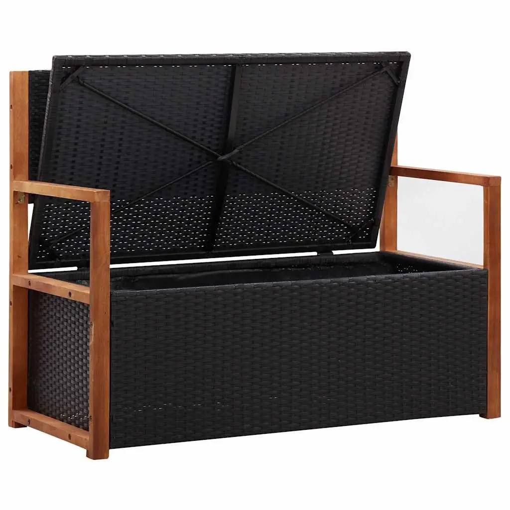Black Poly Rattan Garden Storage Bench 115cm