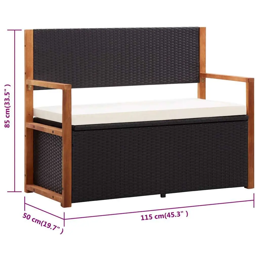 Black Poly Rattan Garden Storage Bench 115cm