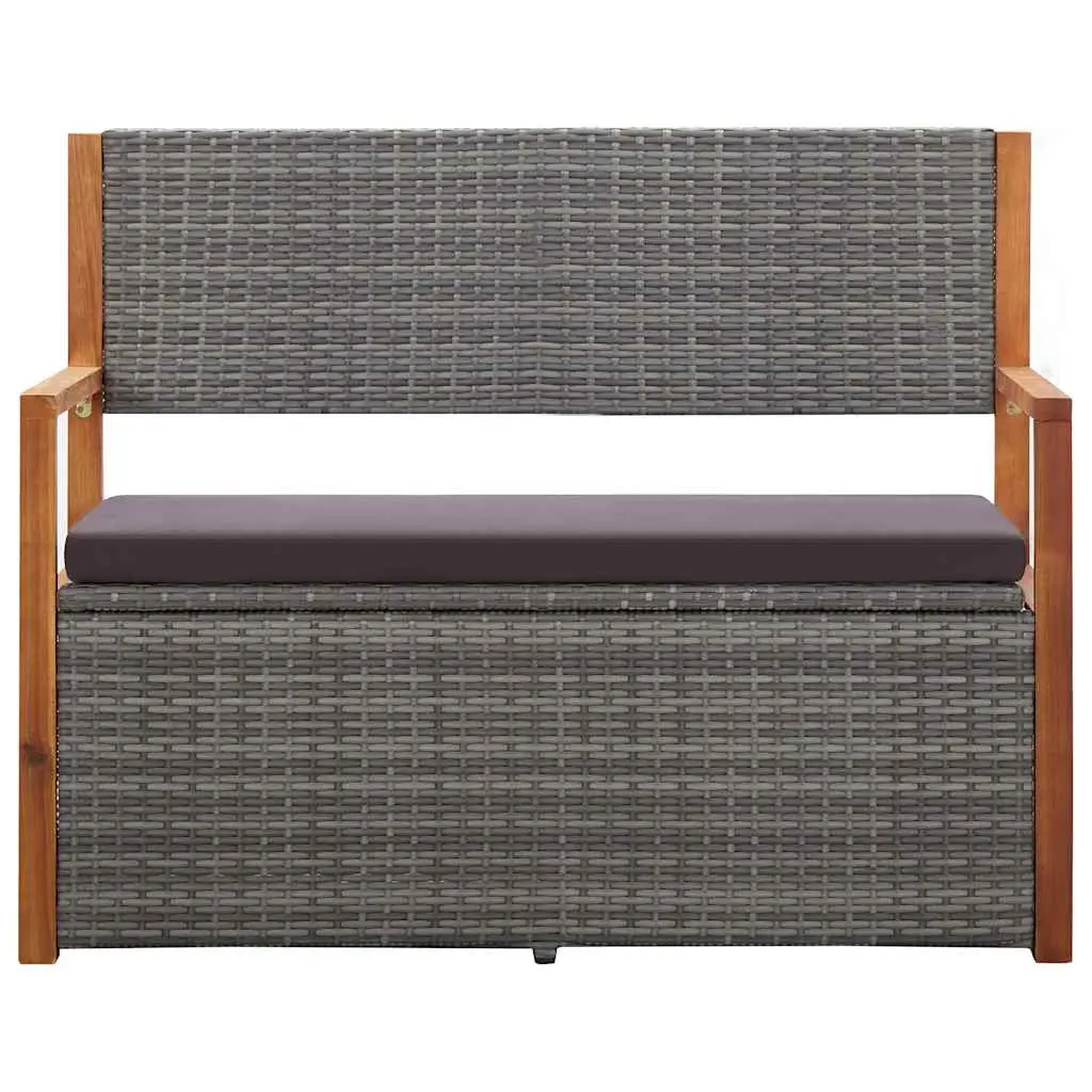 Outdoor Storage Bench Garden 115cm Poly Rattan Acacia Wood Grey