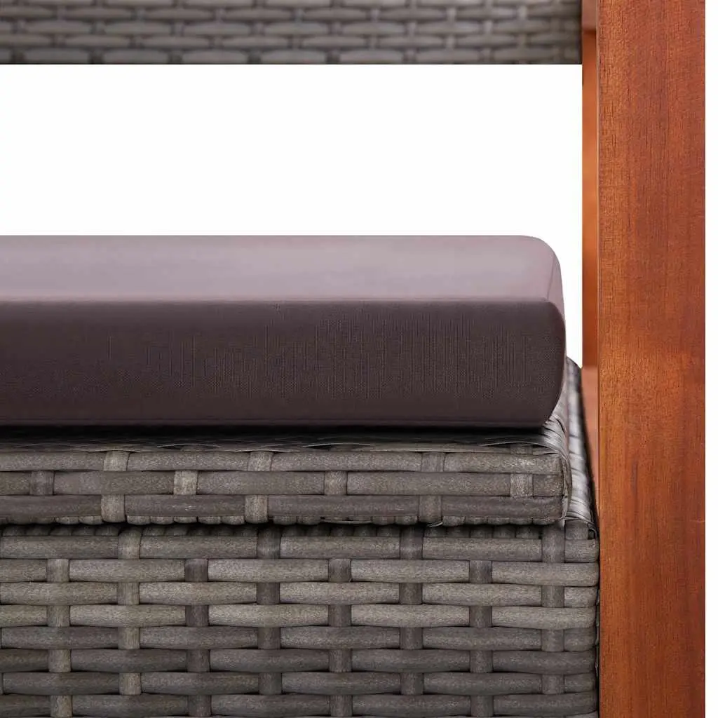 Outdoor Storage Bench Garden 115cm Poly Rattan Acacia Wood Grey