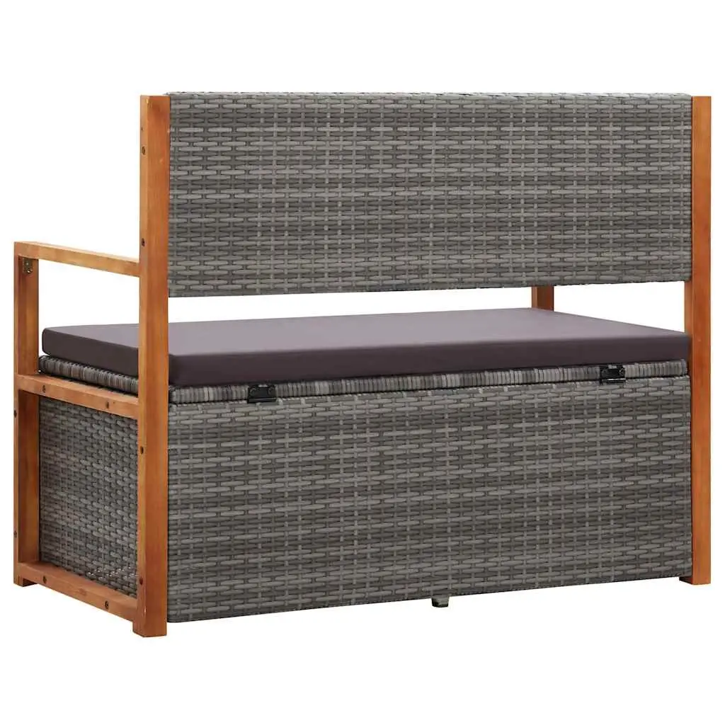 Outdoor Storage Bench Garden 115cm Poly Rattan Acacia Wood Grey