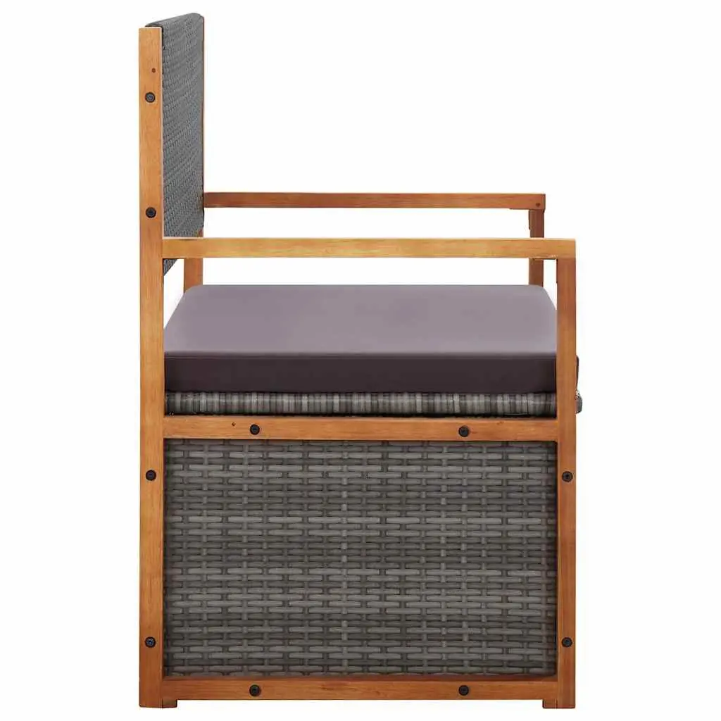 Outdoor Storage Bench Garden 115cm Poly Rattan Acacia Wood Grey