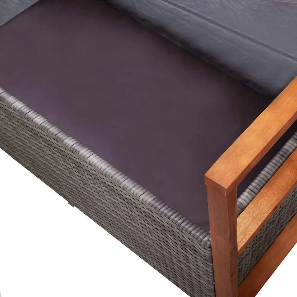 Outdoor Storage Bench Garden 115cm Poly Rattan Acacia Wood Grey