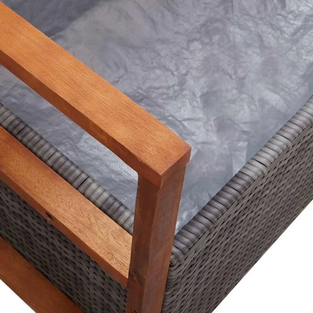 Outdoor Storage Bench Garden 115cm Poly Rattan Acacia Wood Grey
