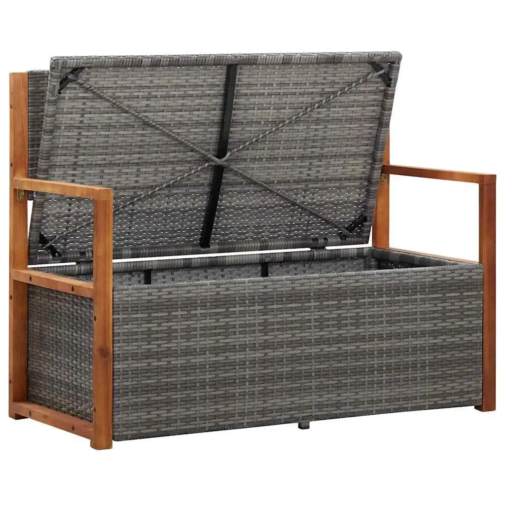 Outdoor Storage Bench Garden 115cm Poly Rattan Acacia Wood Grey