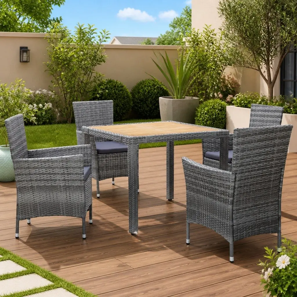 5 Piece Outdoor Dining Set Patio Garden Furniture Grey