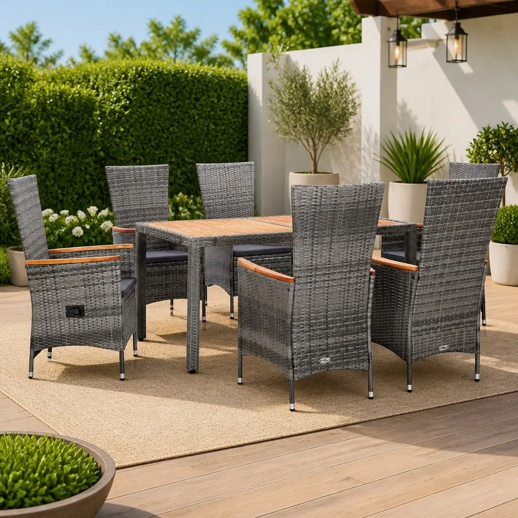 Outdoor Dining Set 7 Piece Garden Furniture for Patio Grey