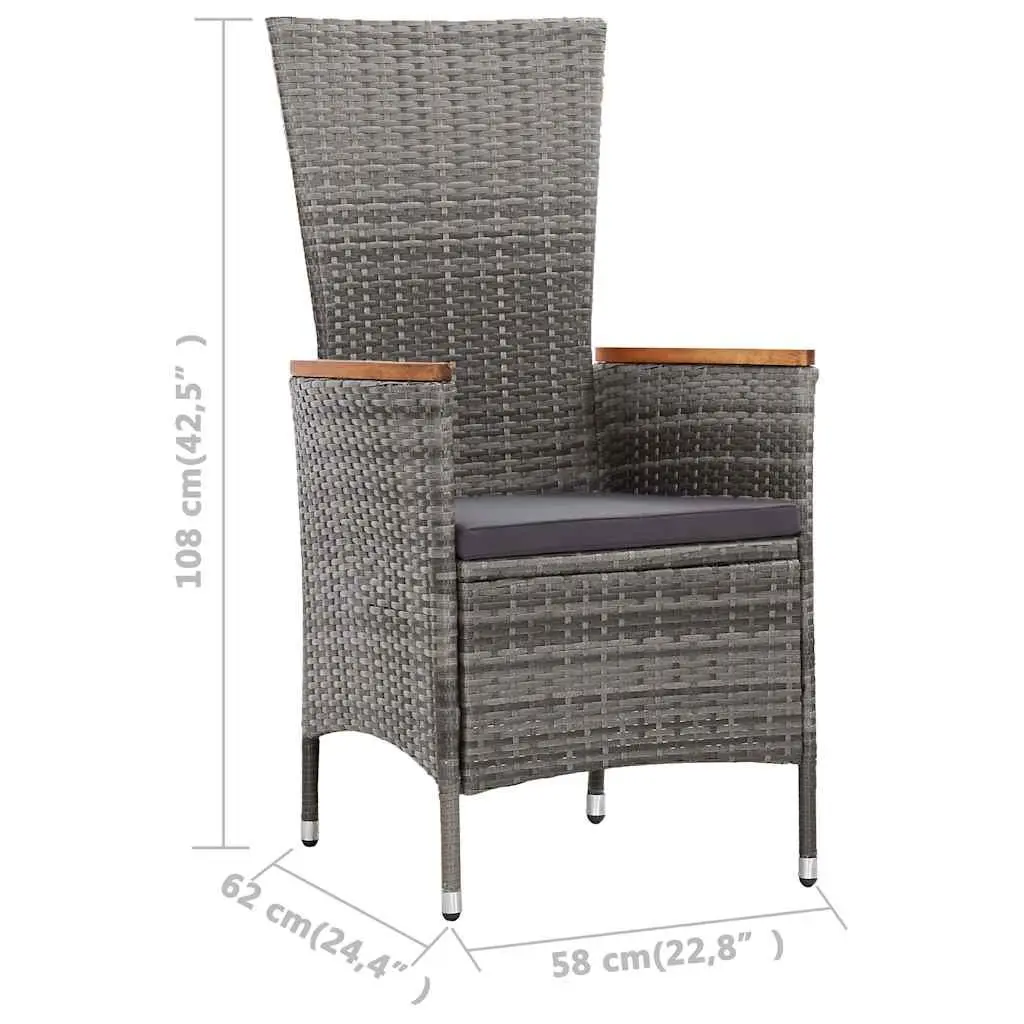 9 Piece Outdoor Dining Set Grey Poly Rattan Garden Furniture with Cushions and Adjustable Chairs for Patio Use