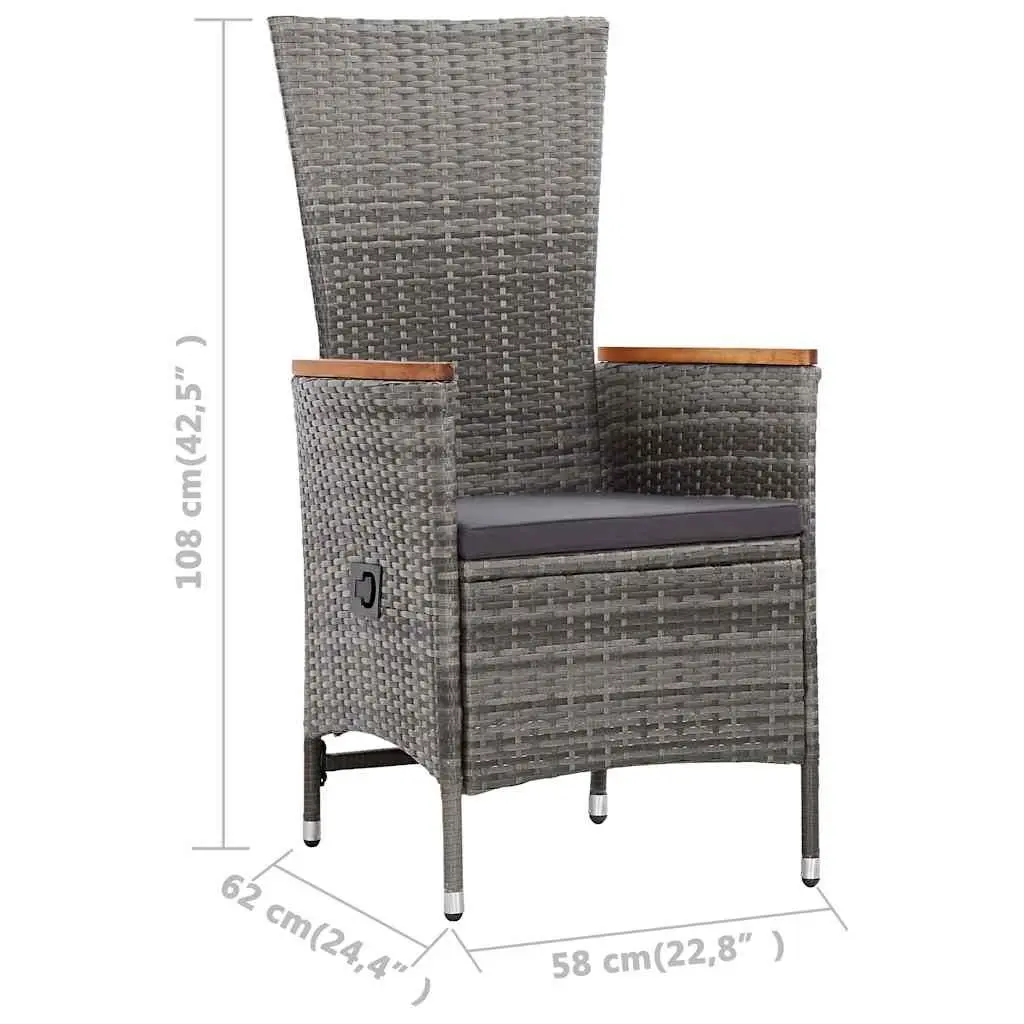 9 Piece Outdoor Dining Set Grey Poly Rattan Garden Furniture with Cushions and Adjustable Chairs for Patio Use
