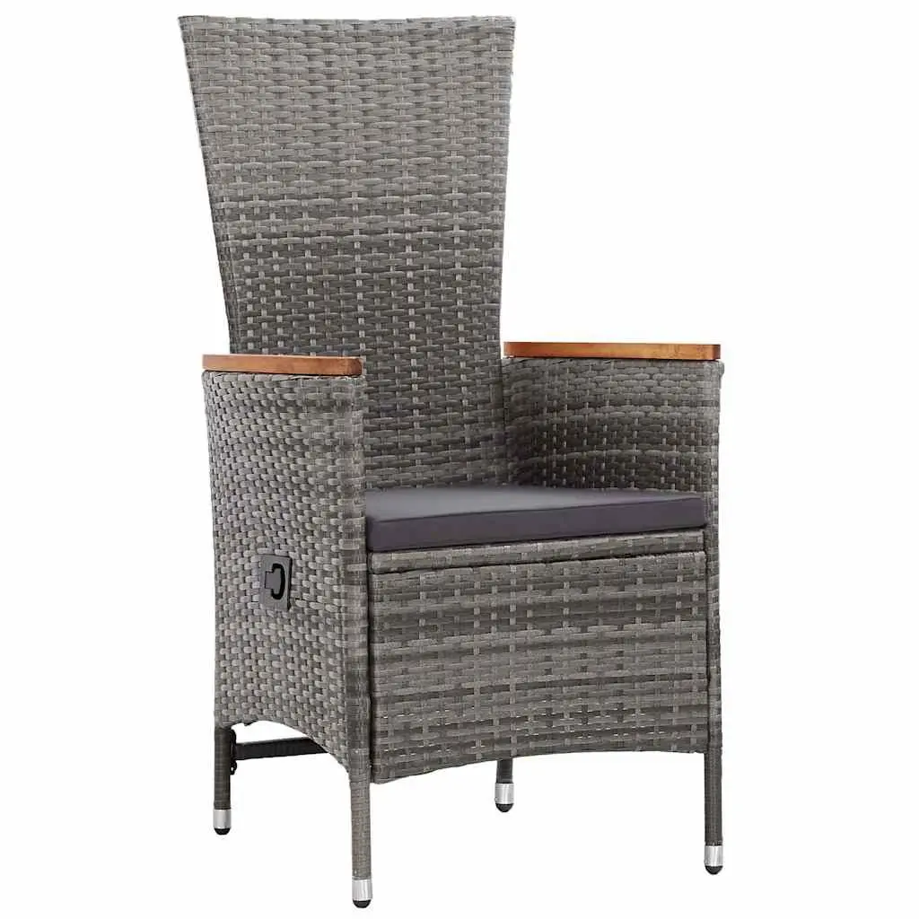 9 Piece Outdoor Dining Set Grey Poly Rattan Garden Furniture with Cushions and Adjustable Chairs for Patio Use