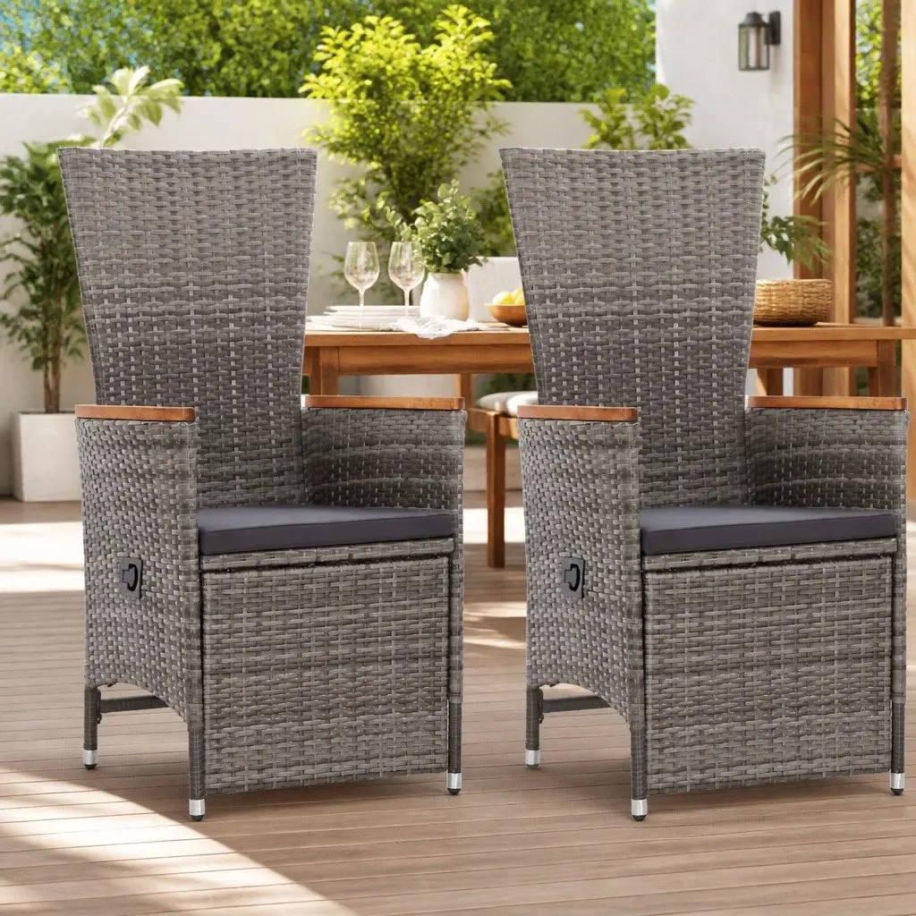 Reclining Garden Chairs Outdoor Use 2 Piece Grey