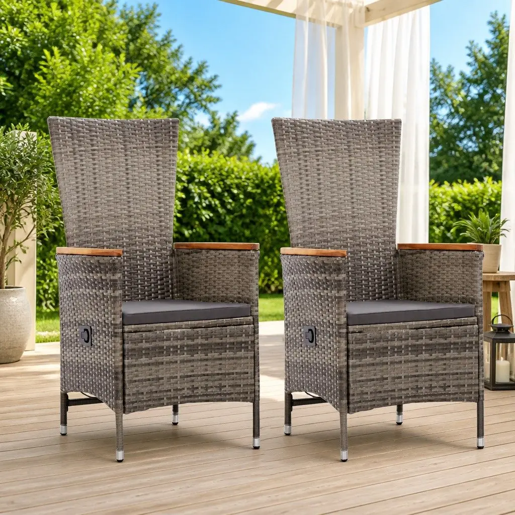 Outdoor Armchairs 2 pcs Set Garden Patio Seating with Cushions Grey