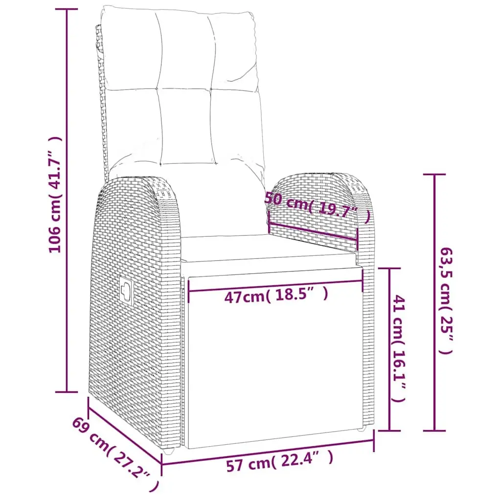 Outdoor Reclining Chair Garden Armchair with Cushion Poly Rattan Patio Seating