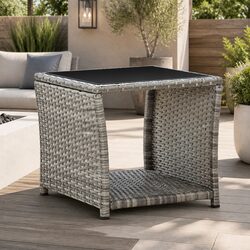 Grey Coffee Table with Glass Top - 45x45x40 cm Dimensions