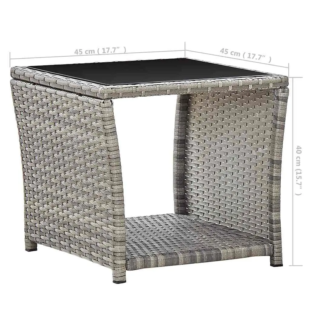 Outdoor Coffee Table Grey Poly Rattan Glass Top Patio Garden Furniture