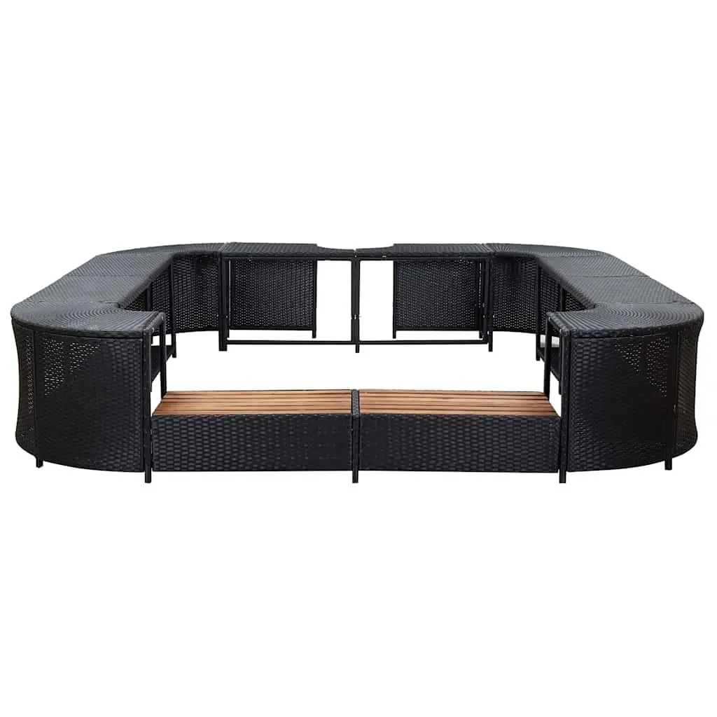 Square Spa Surround for Hot Tub Area 268 x 268 cm Black Poly Rattan with Steel Frame and Solid Wood Steps