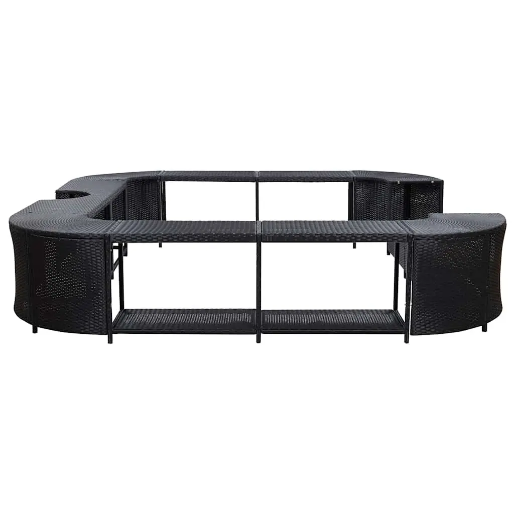 Square Spa Surround for Hot Tub Area 268 x 268 cm Black Poly Rattan with Steel Frame and Solid Wood Steps