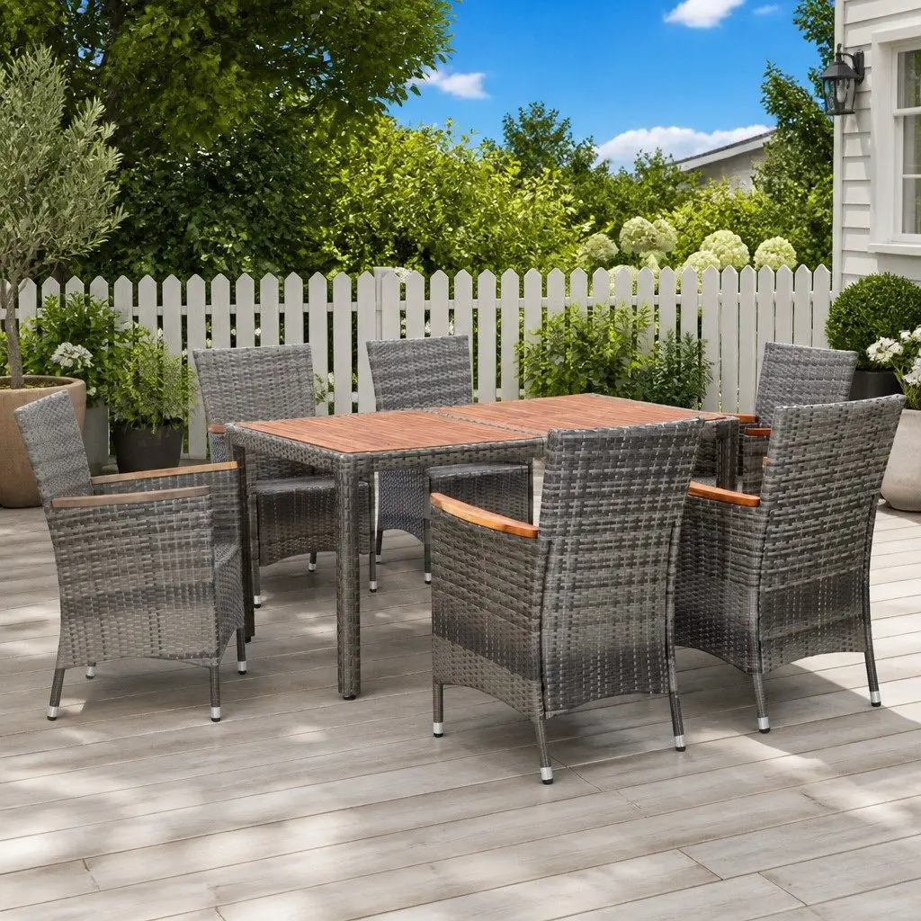 Garden Dining Set Outdoor Furniture 7 Piece Grey