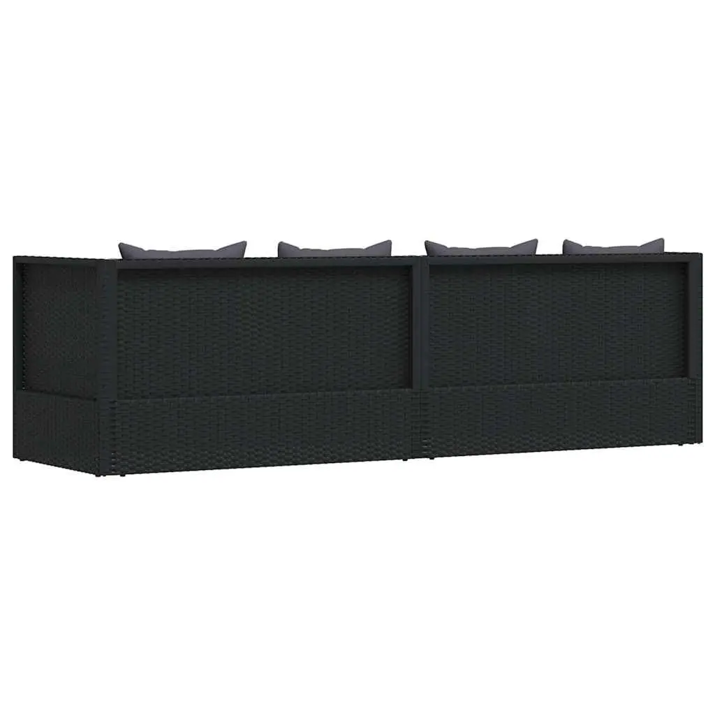 Garden Sun Lounger Bed with Cushion and Pillow, Poly Rattan Outdoor Sofa, Black