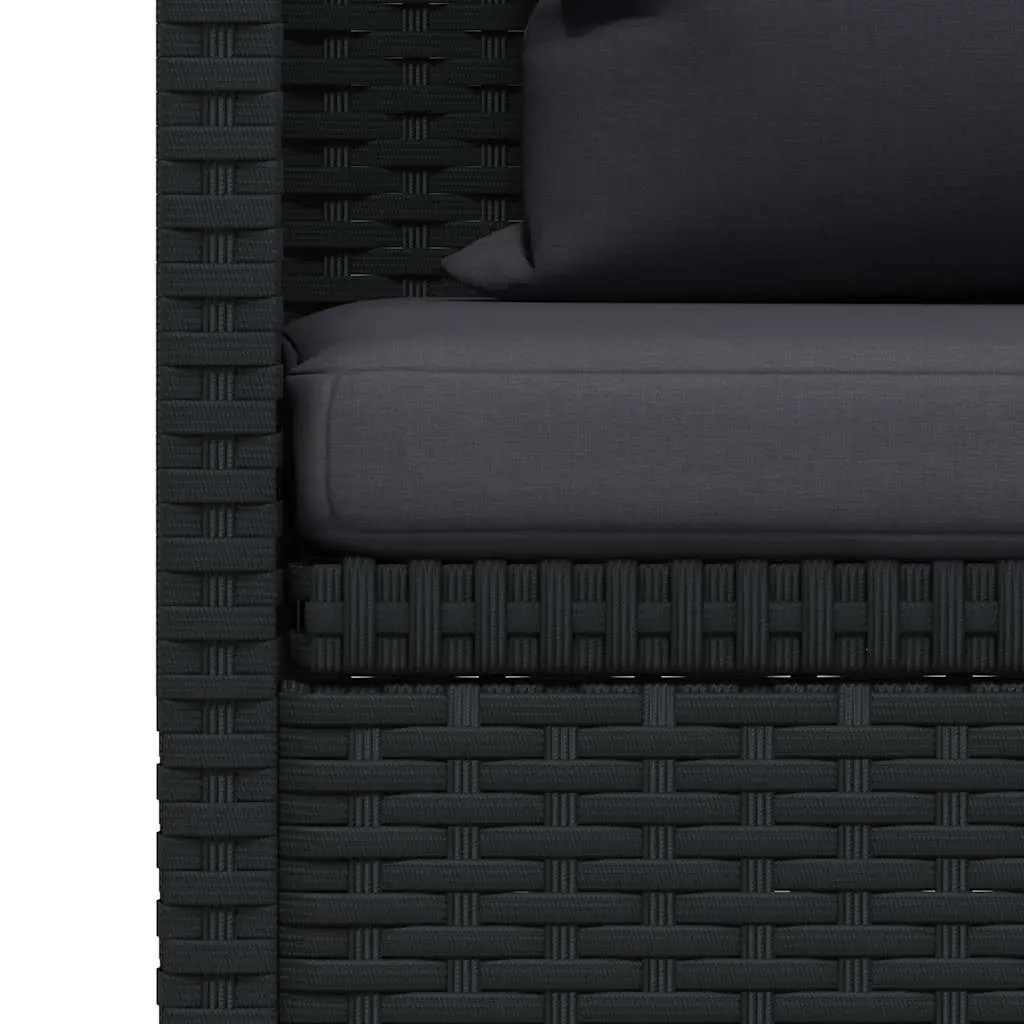 Garden Sun Lounger Bed with Cushion and Pillow, Poly Rattan Outdoor Sofa, Black