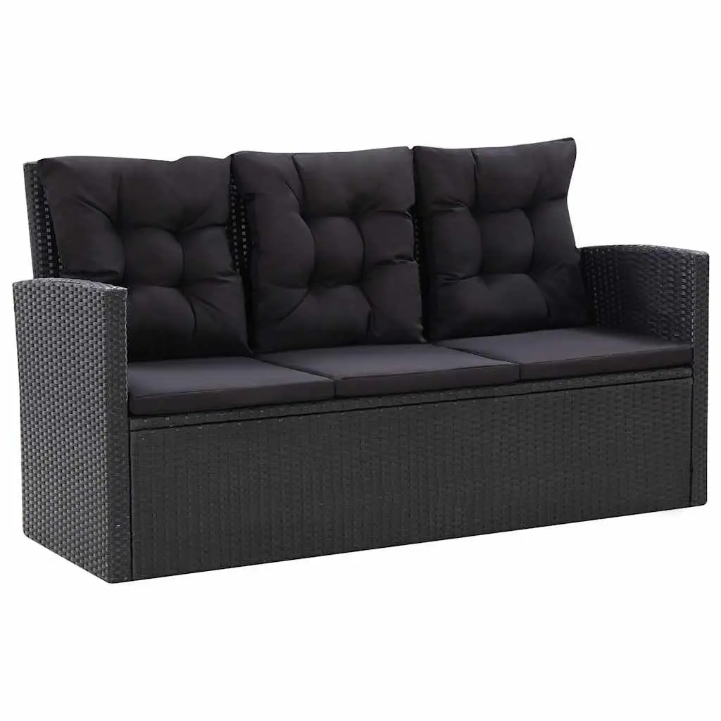 Garden Lounge Set Outdoor Patio 6 Piece Poly Rattan Black Cushions
