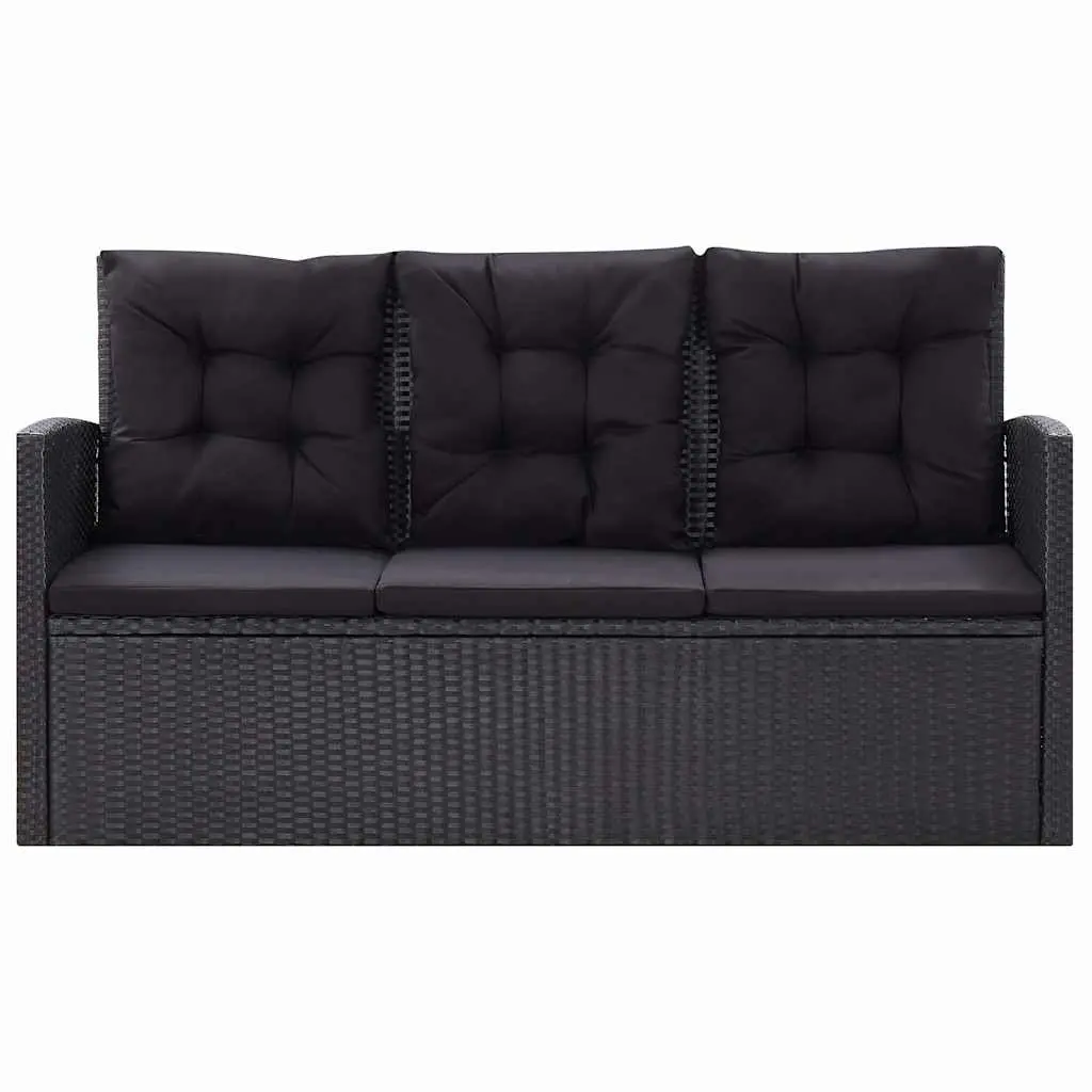 Garden Lounge Set Outdoor Patio 6 Piece Poly Rattan Black Cushions