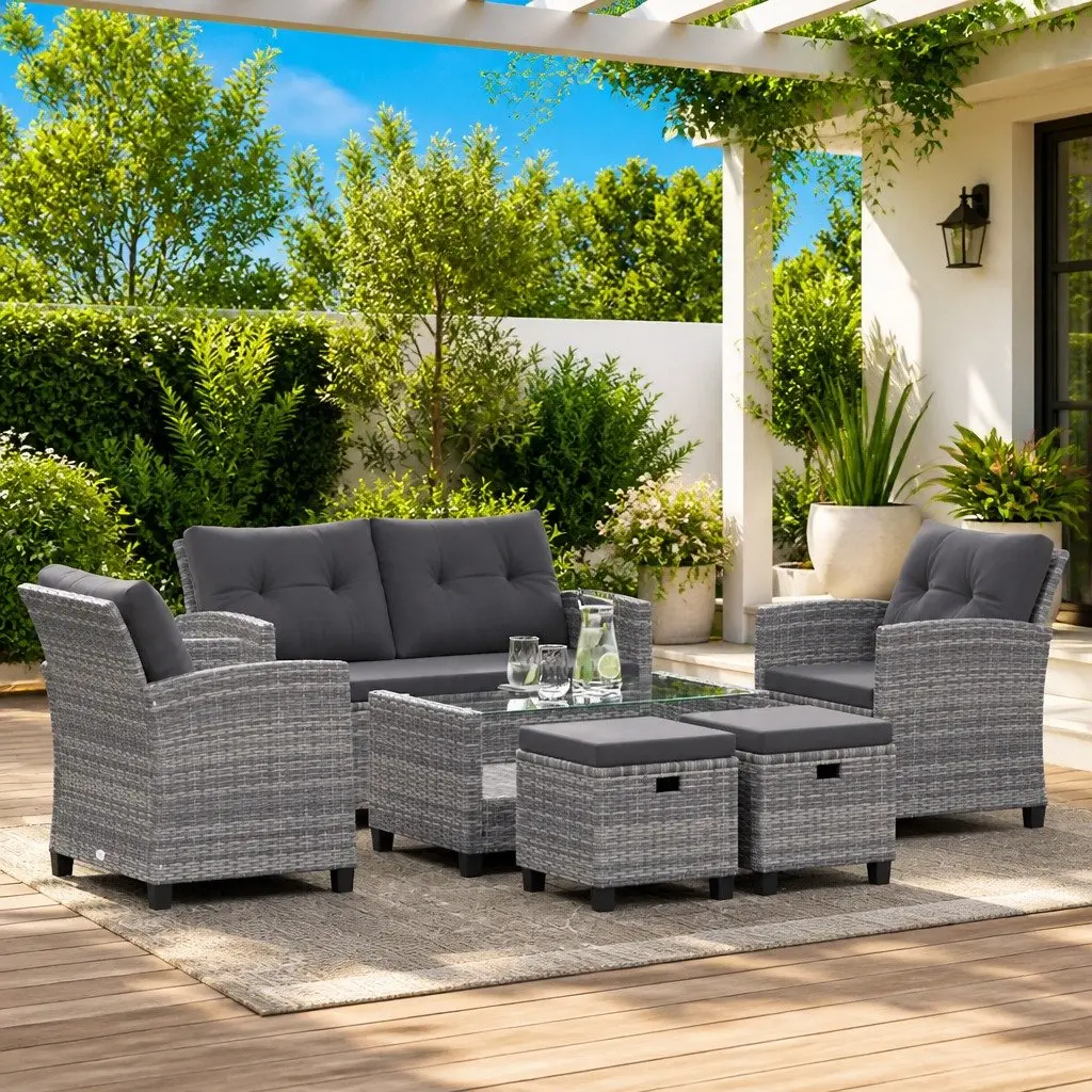 6-Piece Grey Rattan Sofa Set