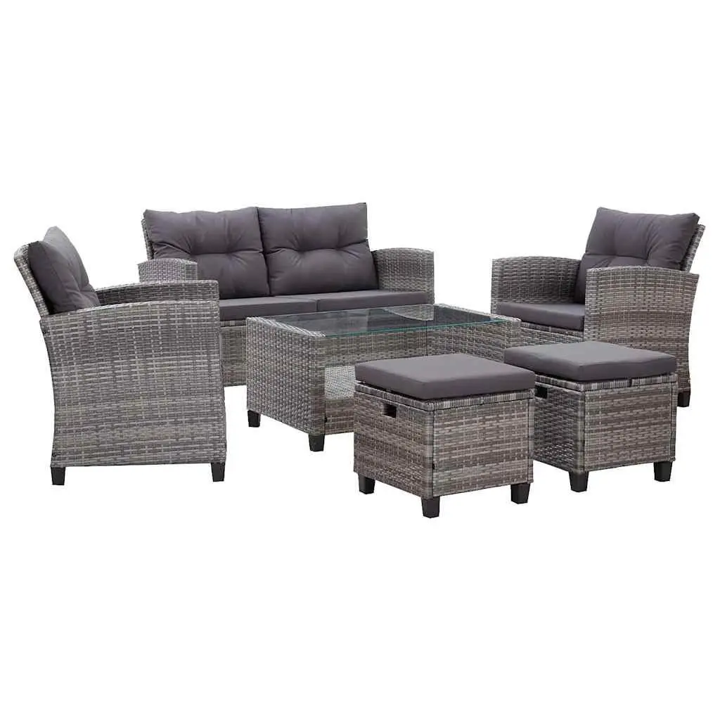 6-Piece Grey Rattan Sofa Set