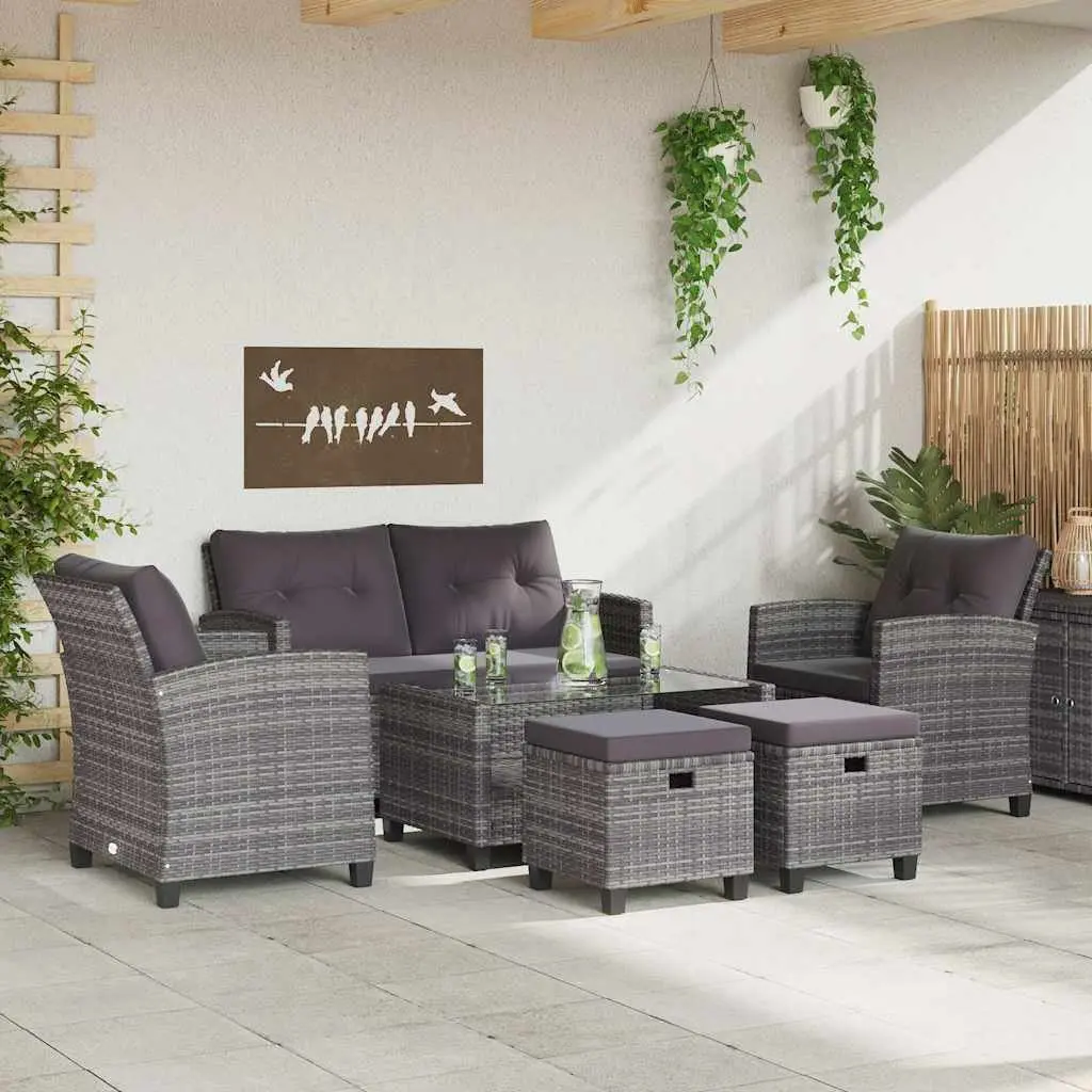 6-Piece Grey Rattan Sofa Set