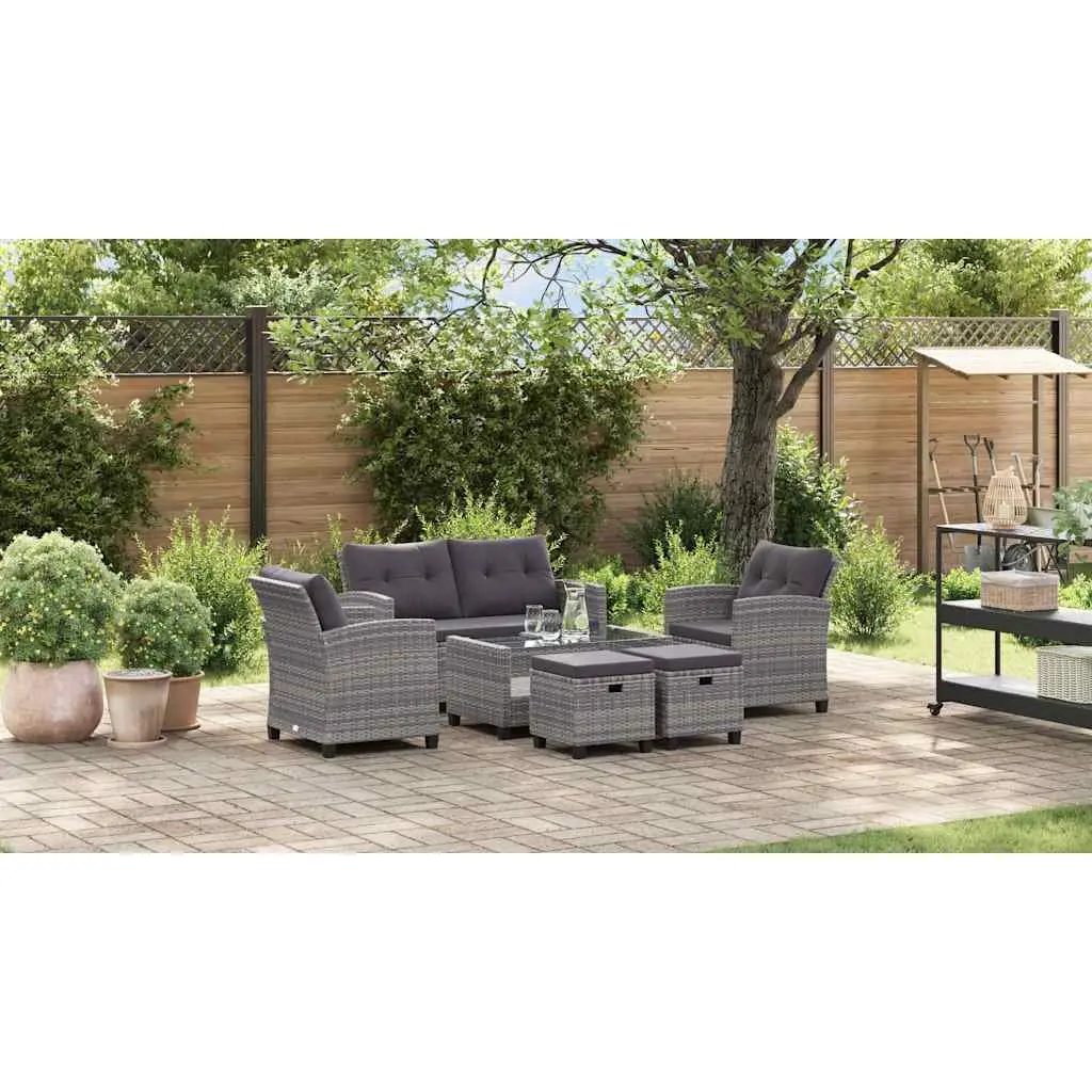 6-Piece Grey Rattan Sofa Set