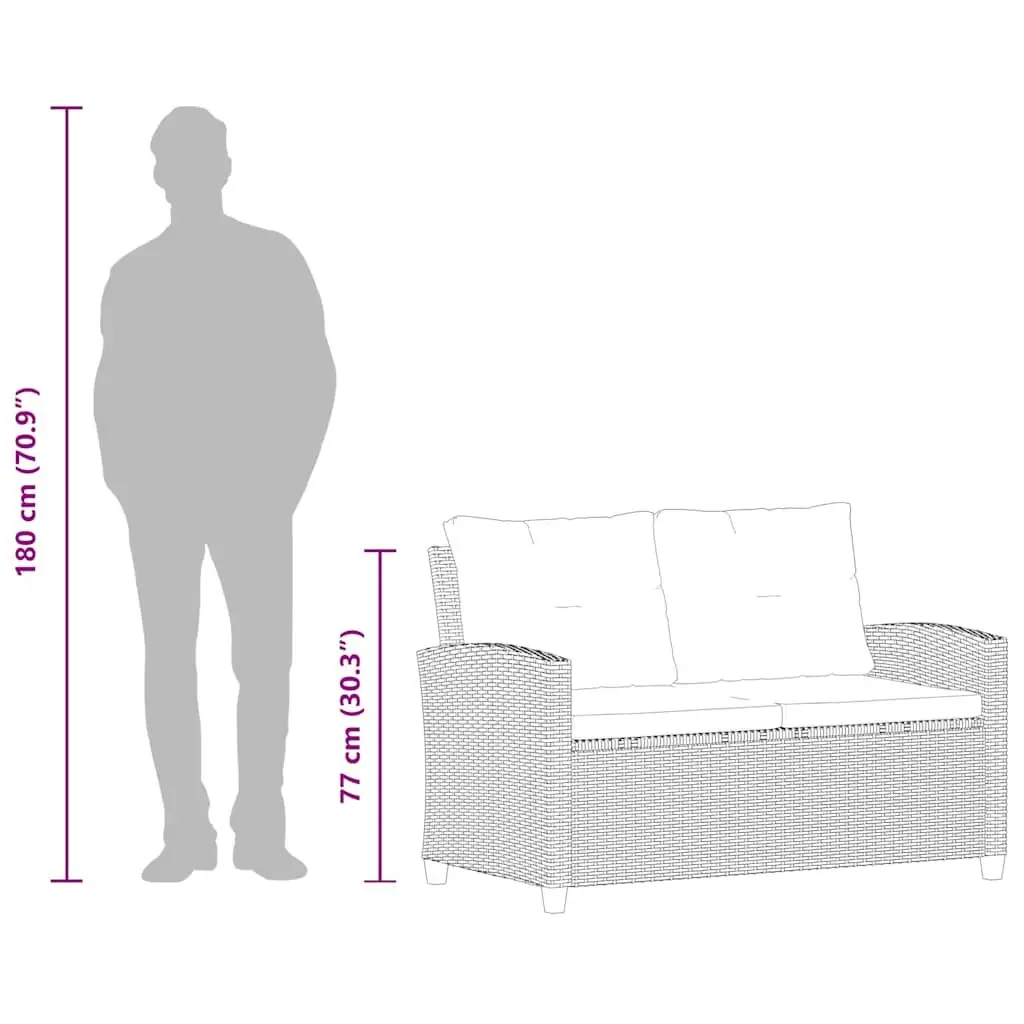 2-Seater Garden Sofa for Patio Grey Poly Rattan 124cm