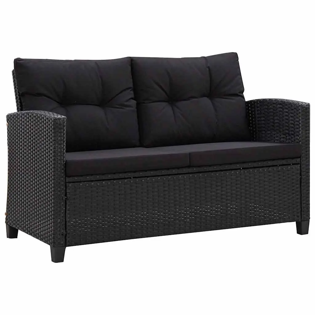 2-Seater Black Garden Sofa with Cushions