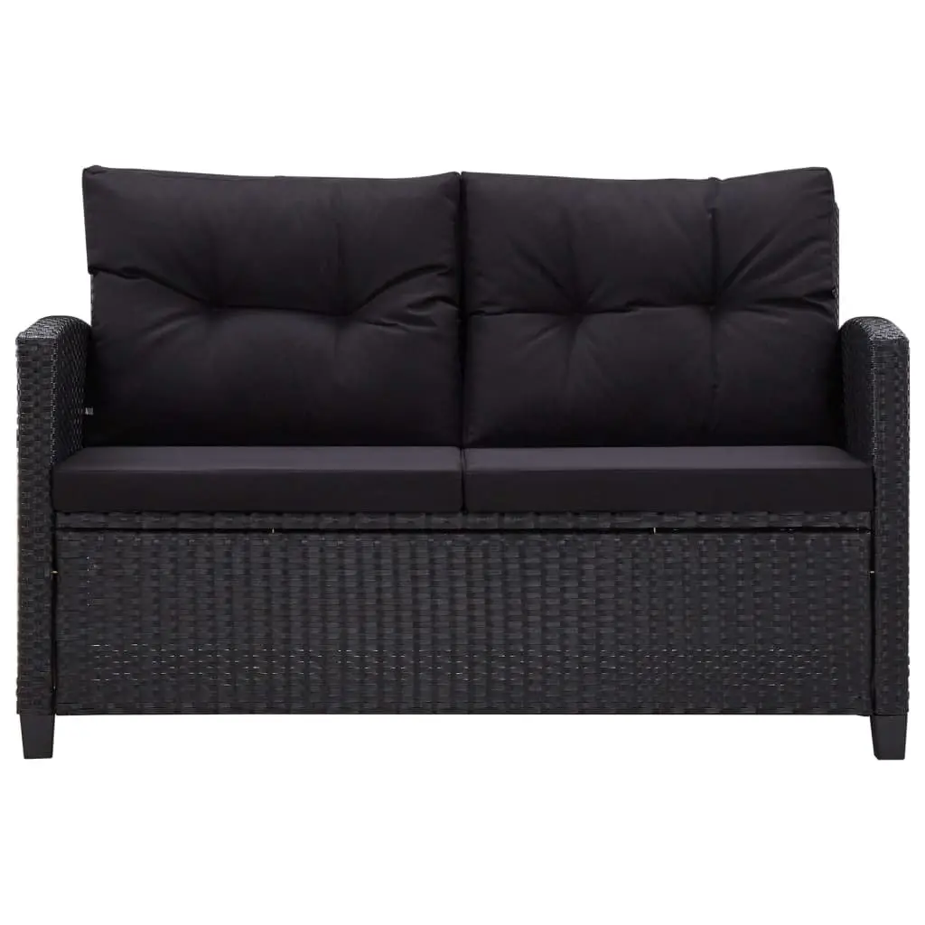 2-Seater Black Garden Sofa with Cushions
