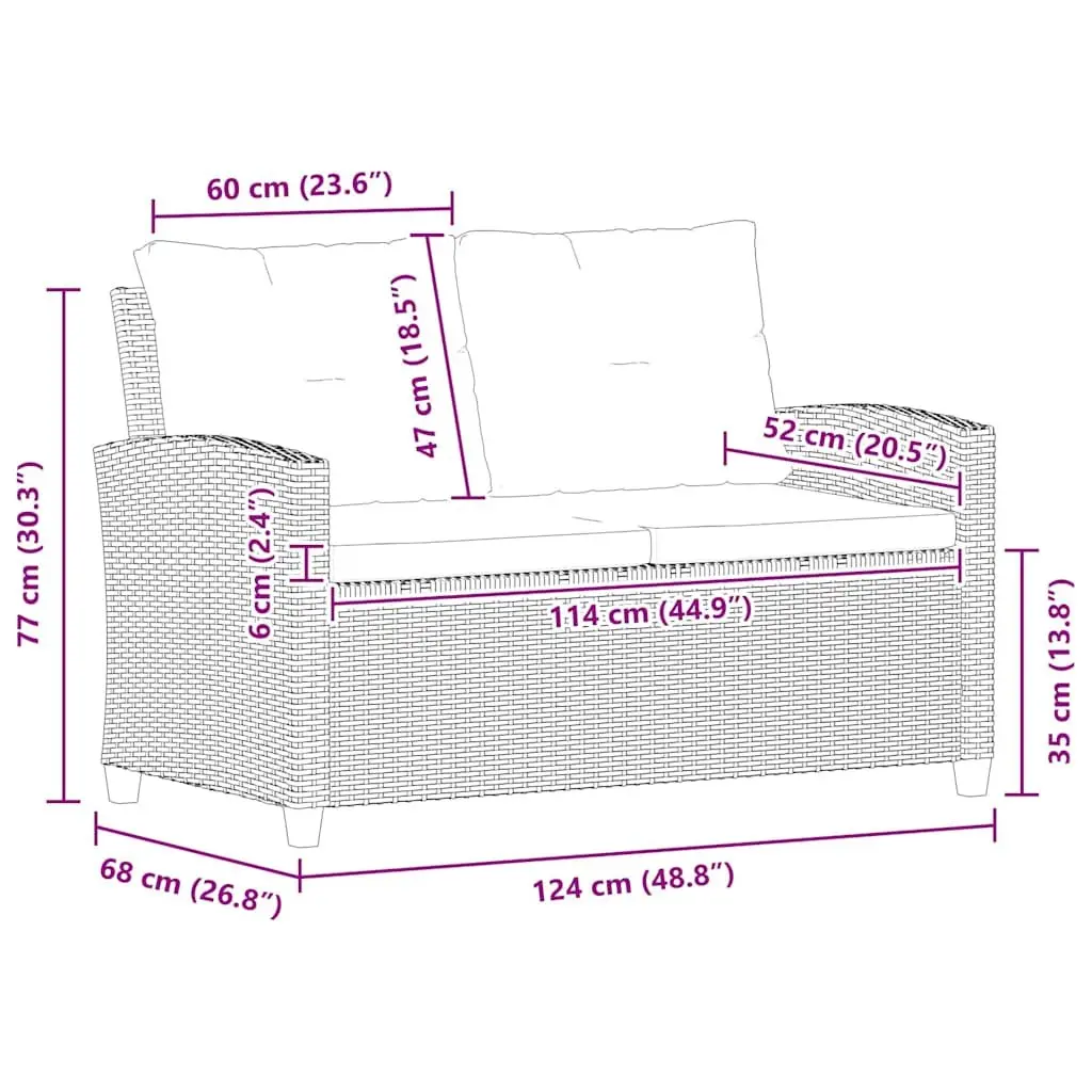 2-Seater Black Garden Sofa with Cushions